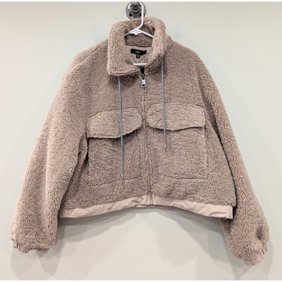 🆕 Lulus Cozy With You Taupe Faux Fur Drawstring Jacket Size XL - Picture 13 of 13